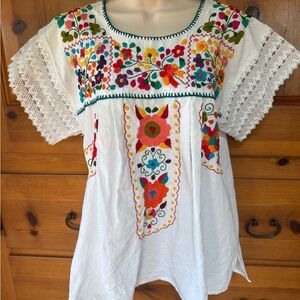 Embroidered White Floral Top .. Senorita Top